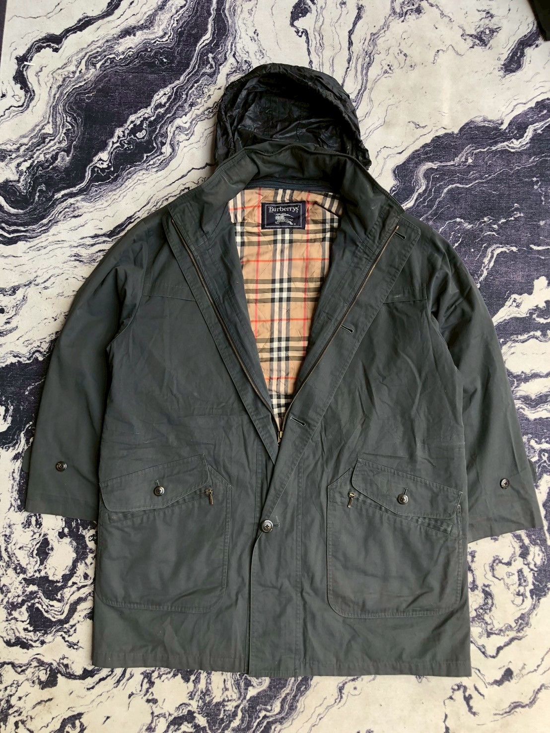 Burberry Vintage 90s Burberrys Nova Check Lined Hooded Coat Size US XL / EU 56 / 4 - 1 Thumbnail