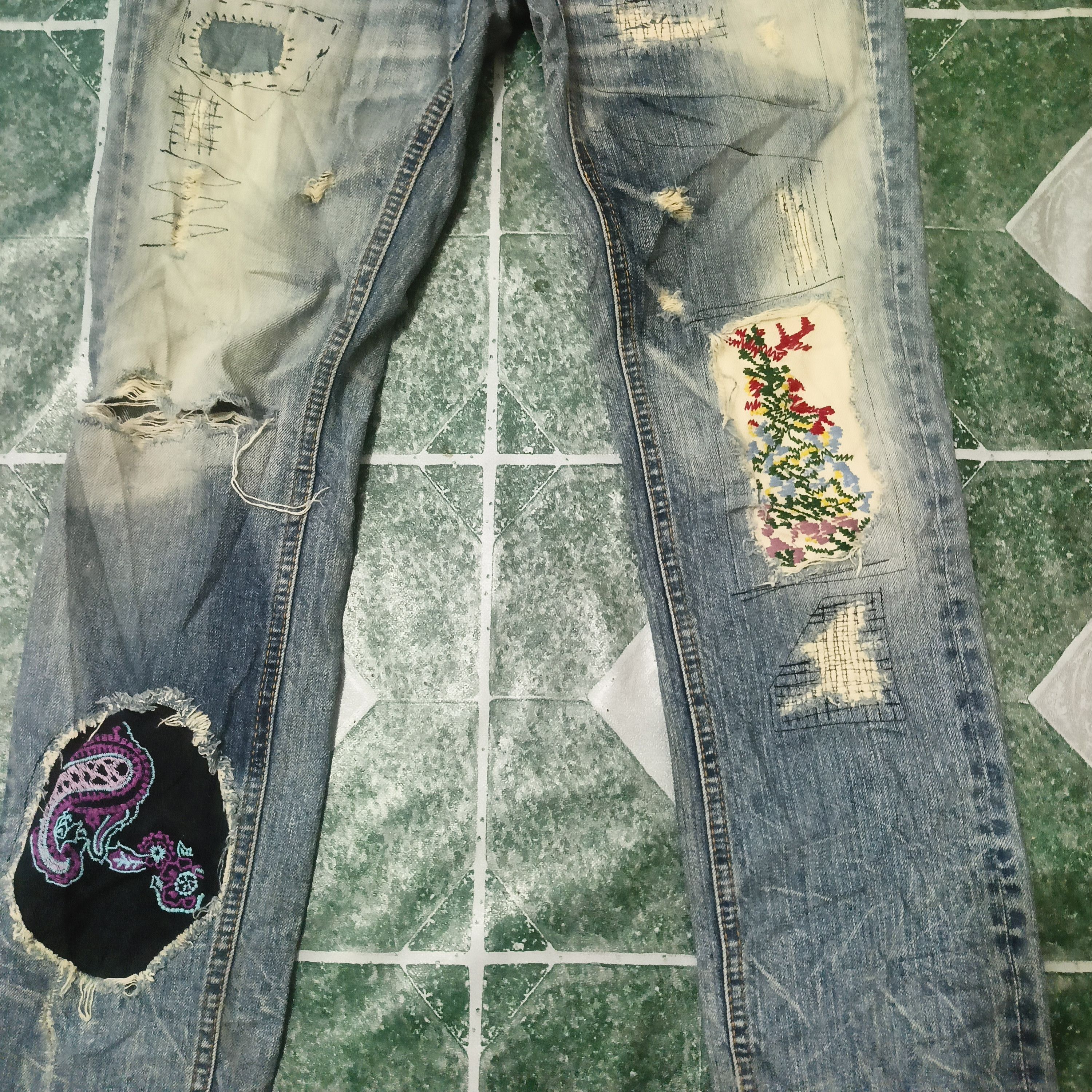 Ends Repair Rare Antgauge distressed denim patchwork design double waist Size US 28 / EU 44 - 3 Thumbnail