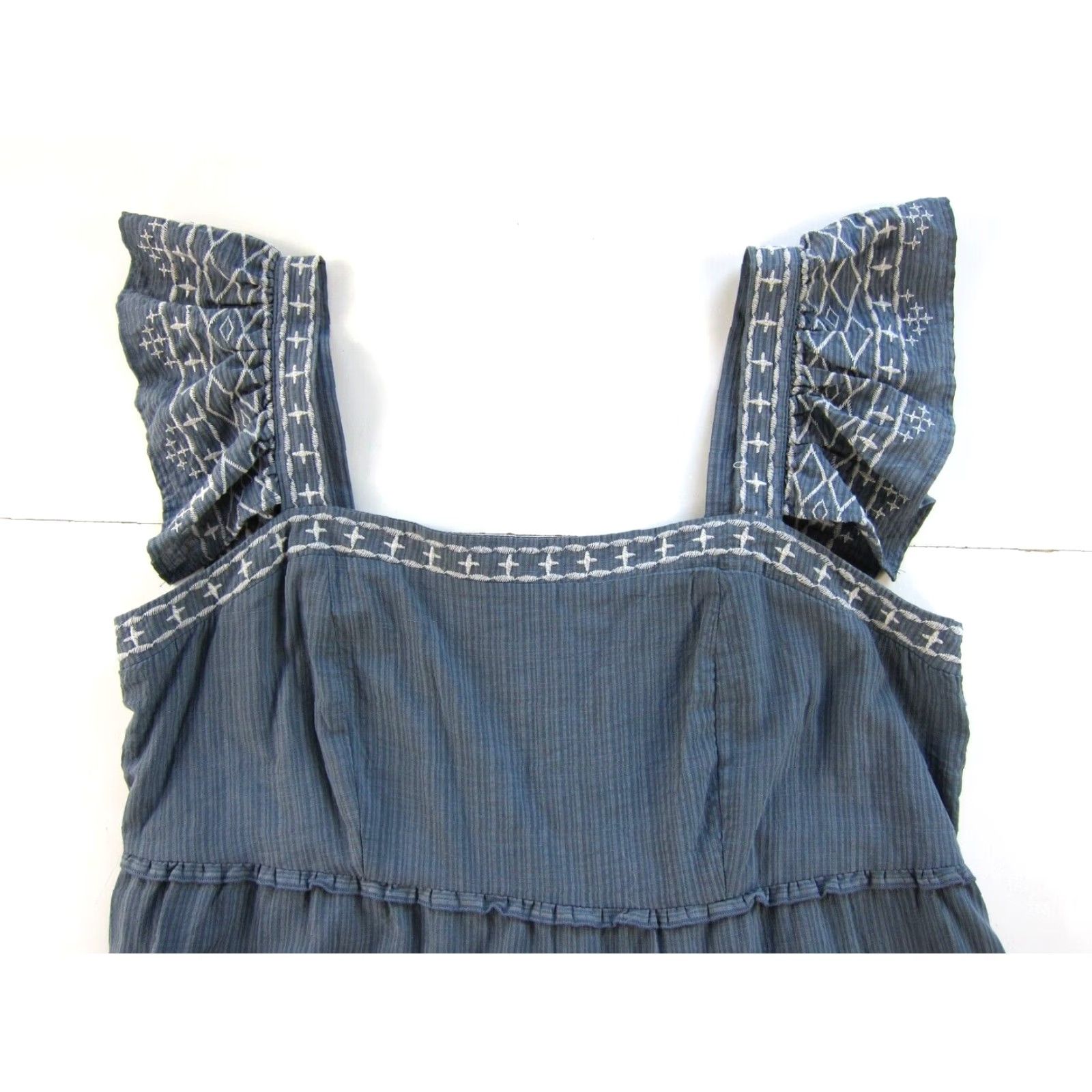 Vintage Knox Rose Cotton Blue White Embroidered Pocket Long Maxi Tank Dress XL Size XL / US 12-14 / IT 48-50 - 3 Thumbnail