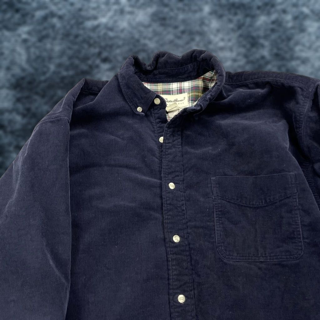 VINTAGE Eddie Bauer Shirt Mens XL Blue Corduroy Heavy Flannel Lined Shacket 90s