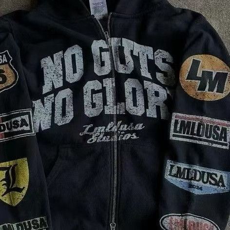 Vintage Y2K Moto Racing Patch Distressed Black Zip Hoodie Size US M / EU 48-50 / 2 - 2 Thumbnail