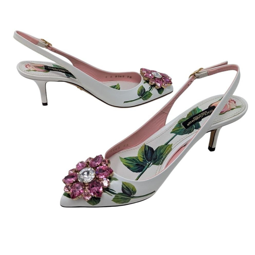 Dolce & Gabbana Dolce & Gabbana Jeweled Bellucci Floral Heels White Pink Size US 5 / IT 35 - 5 Thumbnail