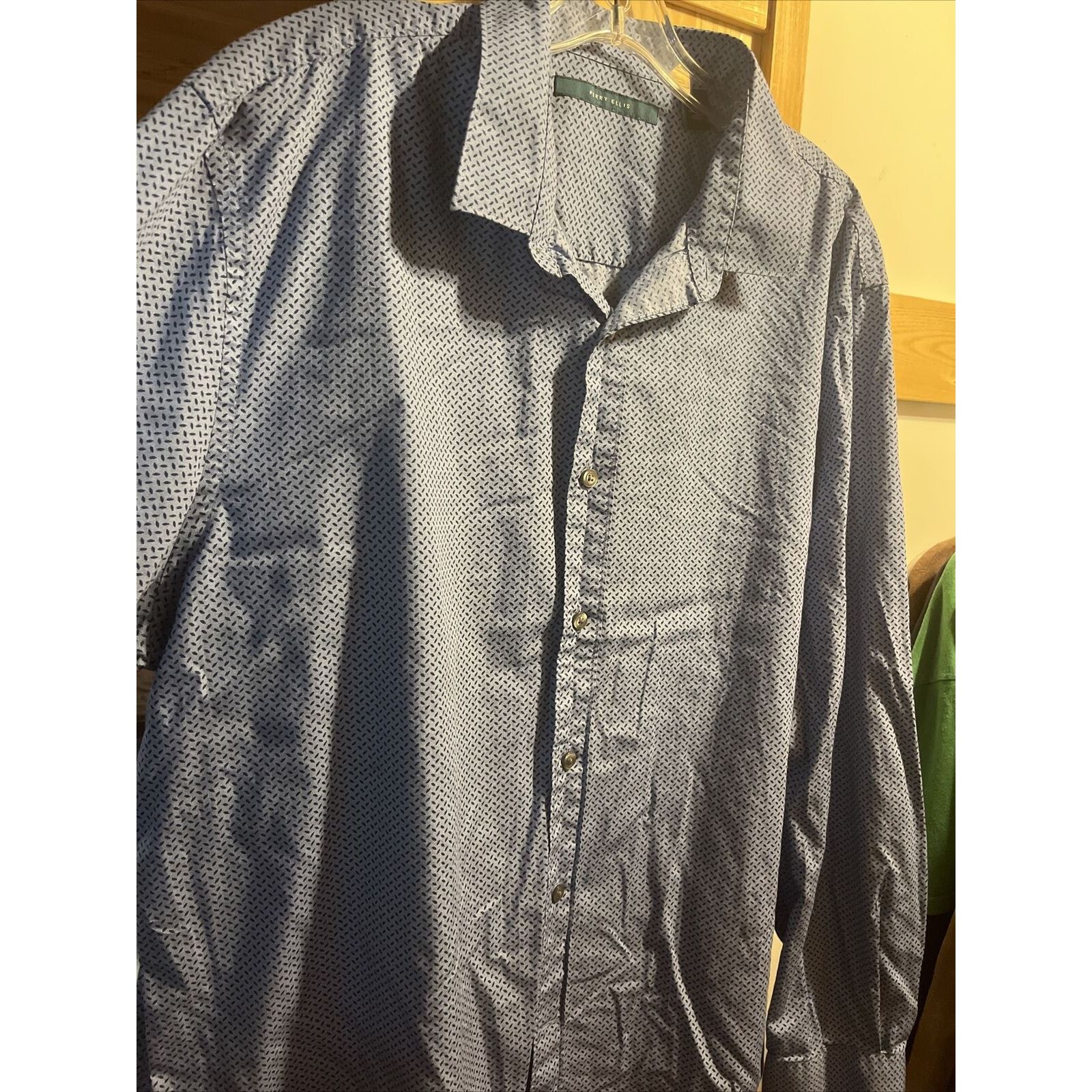 Perry Ellis Perry Ellis Men’s XXL Blue Geometric LS Button Cotton Shirt Size US XXL / EU 58 / 5 - 5 Thumbnail