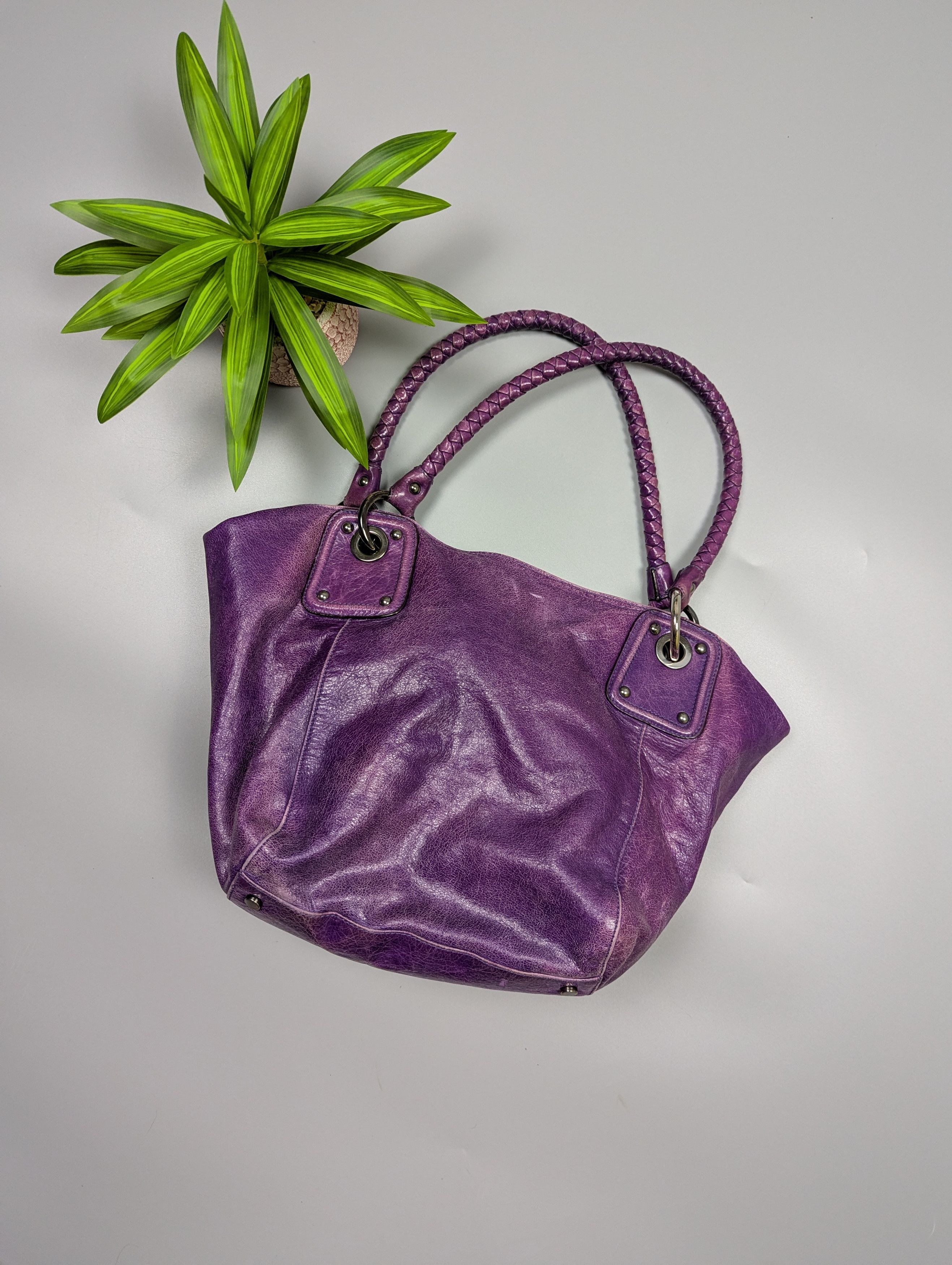 Vintage ABRO Archive Vintage Y2K Purple Distressed Leather Handbag Size ONE SIZE - 10 Thumbnail