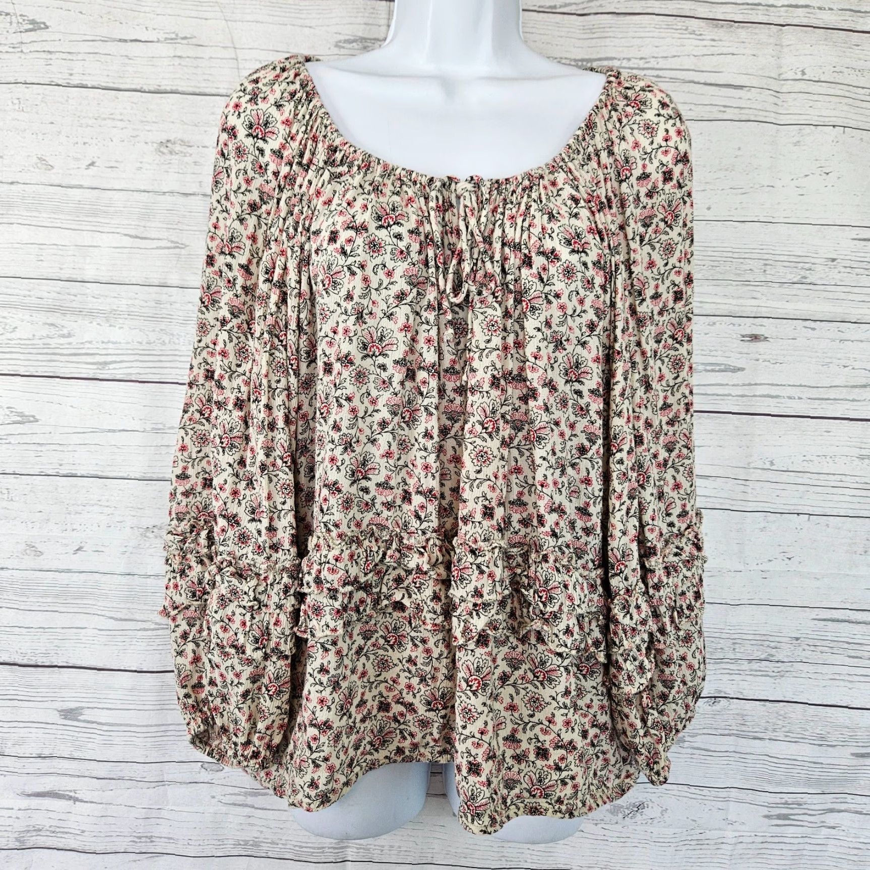 Vintage VINTAGE Denim & Supply Ralph Lauren Womens Boho Top Sz Large Red Black Floral Cotton... Size L / US 10 / IT 46 - 2 Thumbnail