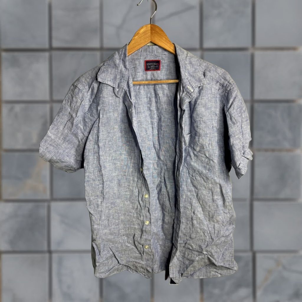 UNTUCKit UNTUCKit Shirt Mens L Blue Linen Short Sleeve Button Slim Fit Casual Size US L / EU 52-54 / 3 - 1 Thumbnail