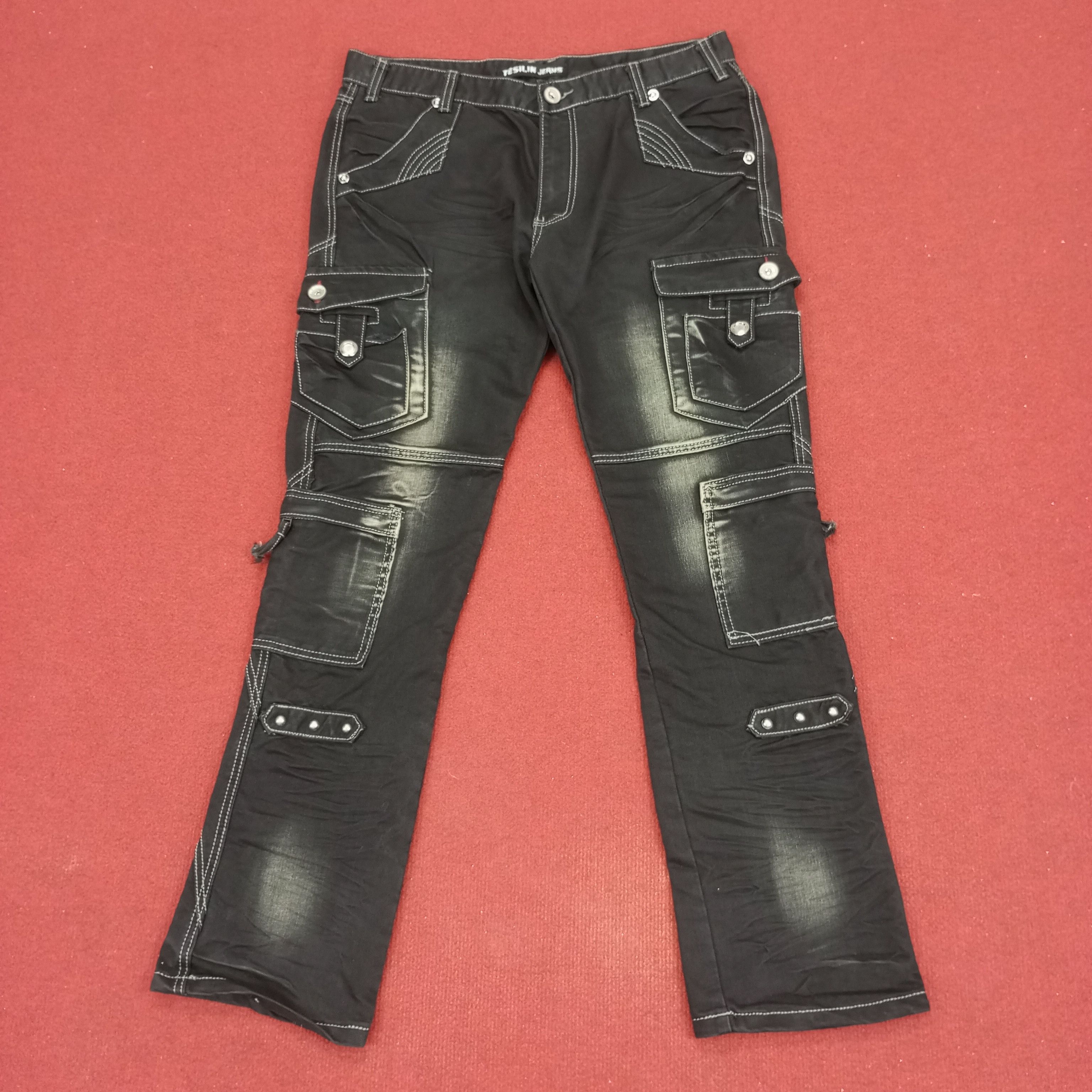 Vintage Tesilin Jeans Fashion Rock Punk Cargo Style Jeans Size US 35 - 1 Thumbnail