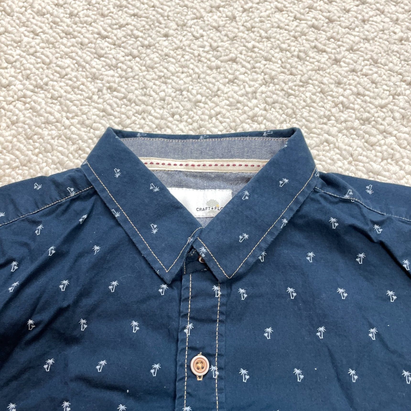Vintage Craft + Flow Shirt Mens Large Navy Blue Button Up Short Sleeve Palm Trees Size US L / EU 52-54 / 3 - 5 Thumbnail