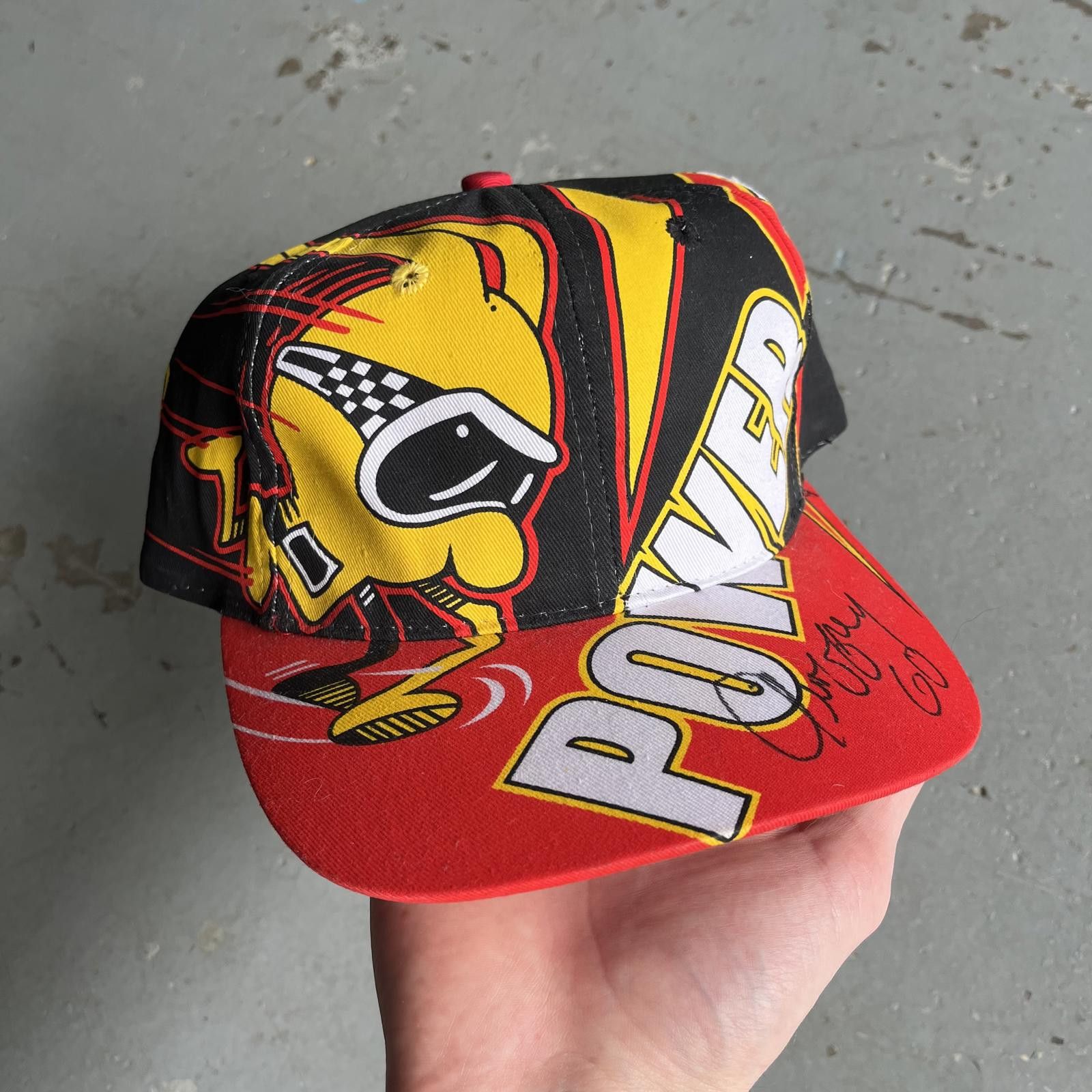 NASCAR × Vintage Vintage 90s Geoffrey Bodine Signed Power Team NASCAR AOP Hat Size ONE SIZE - 1 Thumbnail