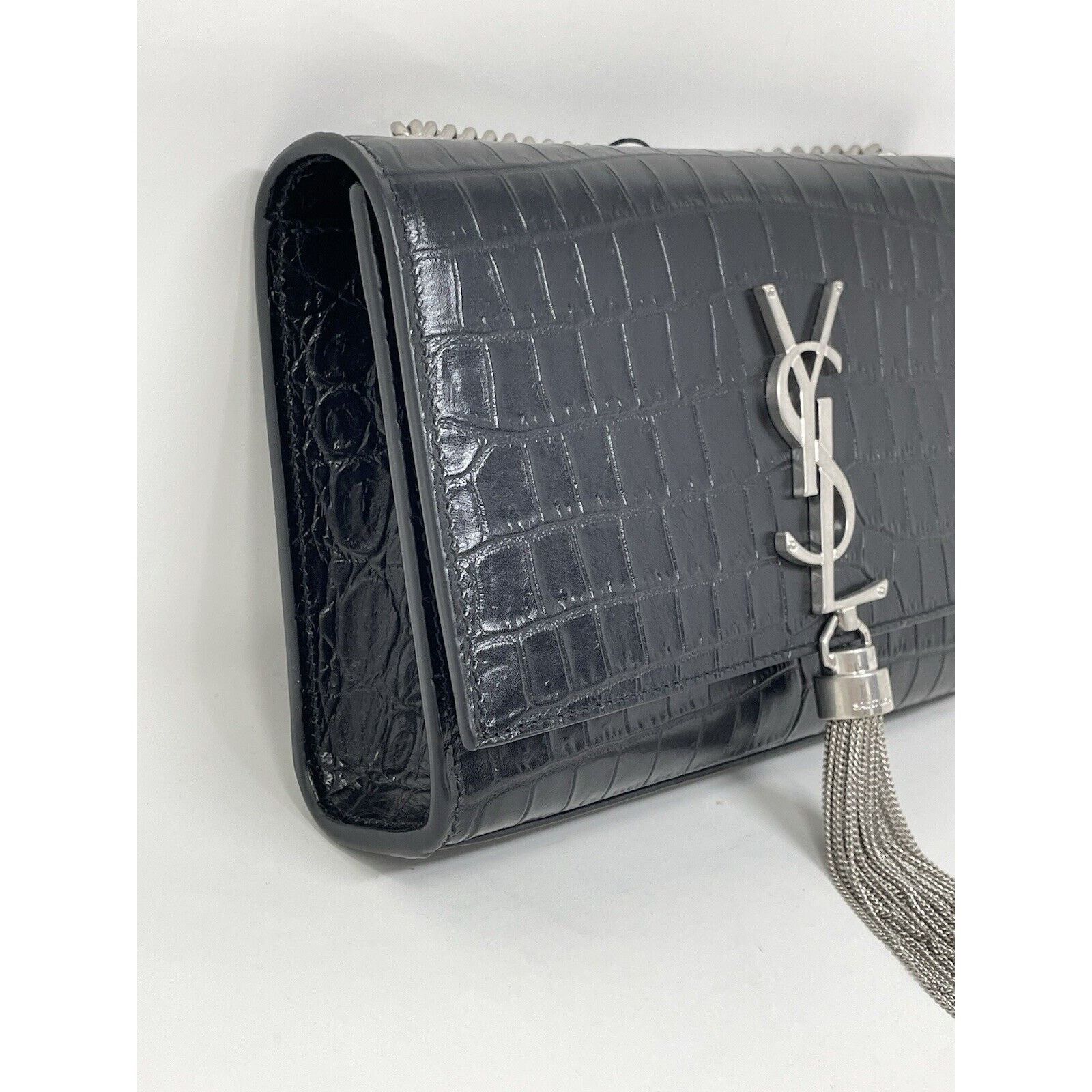 Yves Saint Laurent Calfskin Crocodile Embossed Small Classic Kate Tassel Size ONE SIZE - 3 Thumbnail