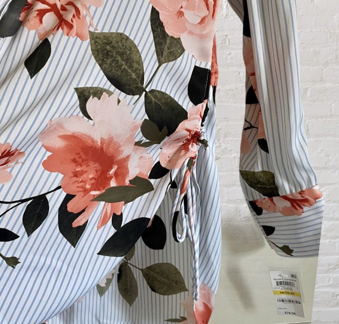 I.N.C INC INTERNATIONAL STRIPED FLORAL ADJUSTABLE SIDE SLIT BLOUSE Size M / US 6-8 / IT 42-44 - 6 Thumbnail