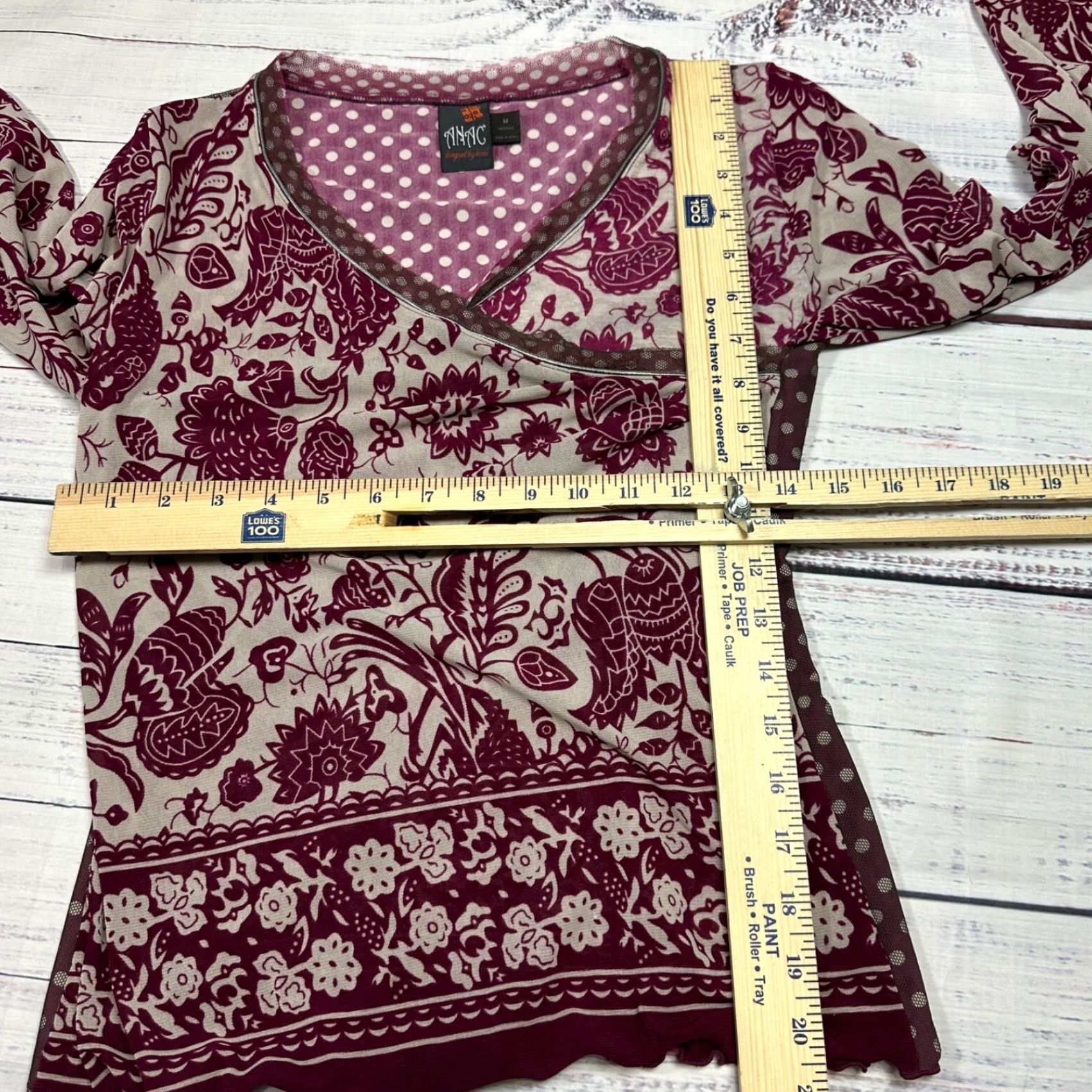 Vintage Anac Womens Long Sleeve V-Neck Knit Top Size M Burgundy Print Pullover Size M / US 6-8 / IT 42-44 - 2 Thumbnail