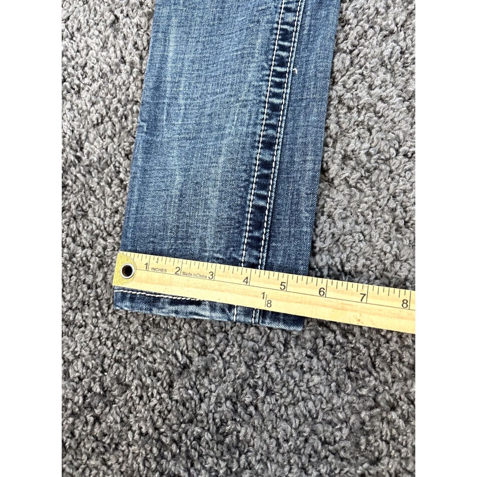 Miss Me VINTAGE Miss Me Jeans Low Rise Skinny 29x31 Bejeweled Rhinestone Blue Womens Girls Pants 2000s Y2K Skinny Jeans Size 29" - 7 Thumbnail