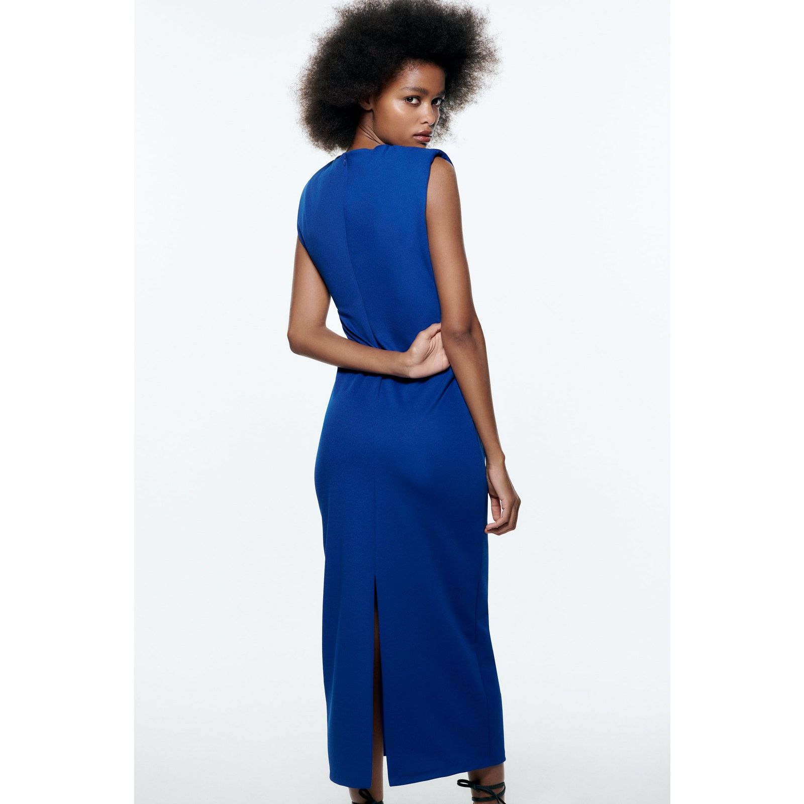 Zara ZARA Blue Shoulder Pad Midi Dress NWT Size M / US 6-8 / IT 42-44 - 17 Thumbnail