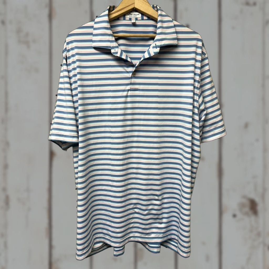Peter Millar Peter Millar Summer Comfort Polo Shirt Striped White Blue Pink Multicolor XL Men Polo Short Sleeve Breathable Easy Care Lightweight Golf Shirt Size US XL / EU 56 / 4 - 1 Thumbnail