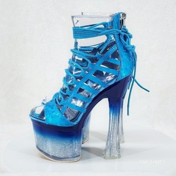 Other Bulls Blue Strappy Gradient Ombre Glitter Tint Platform & Ch Size US 6.5 / IT 36.5 - 6 Thumbnail