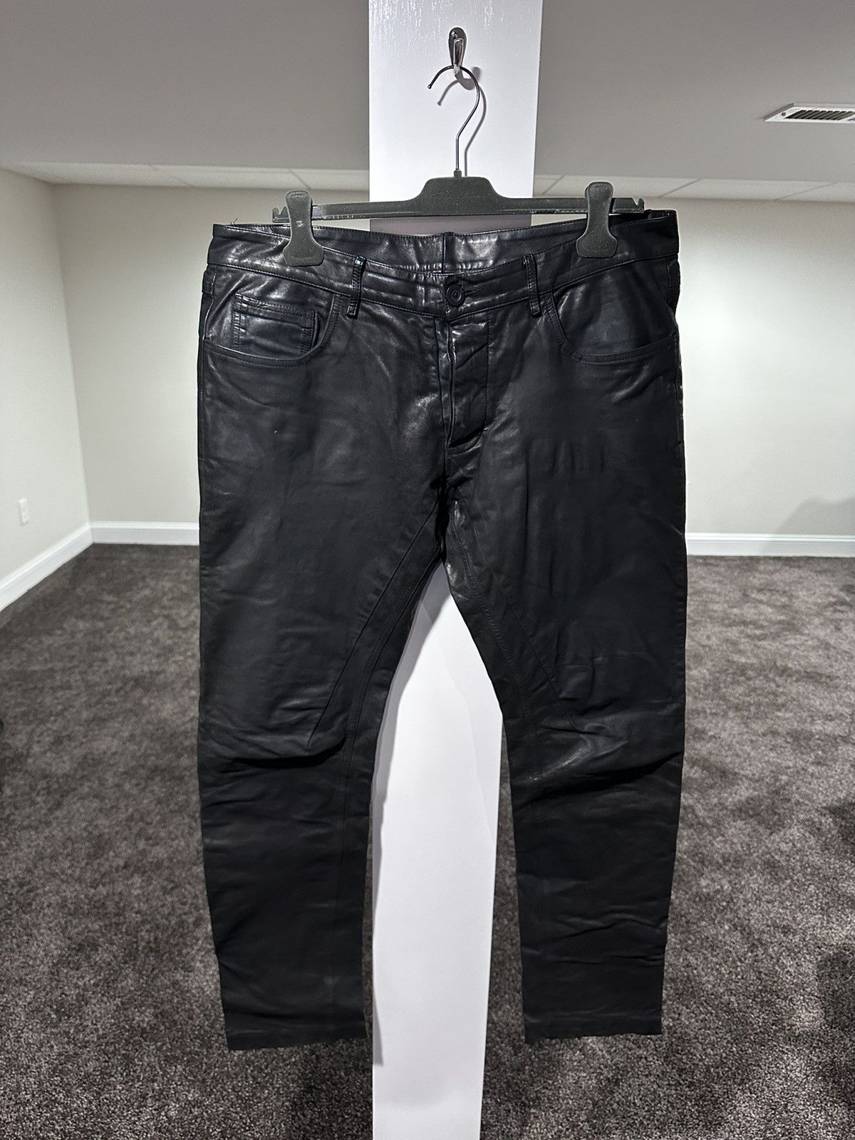 Pre-owned Rick Owens Detriot Calf Leather Black Tyrone Pants