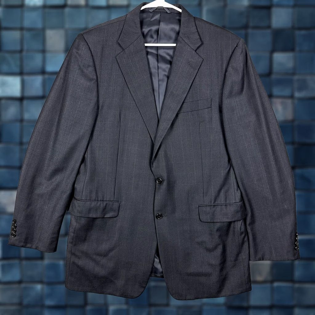 Loro Piana Hickey Freeman Blazer Blue Windowpane Wool 43L Notch Lapel Single-Breasted 2-Button Four-Button Sleeve Long Size 46R - 1 Thumbnail