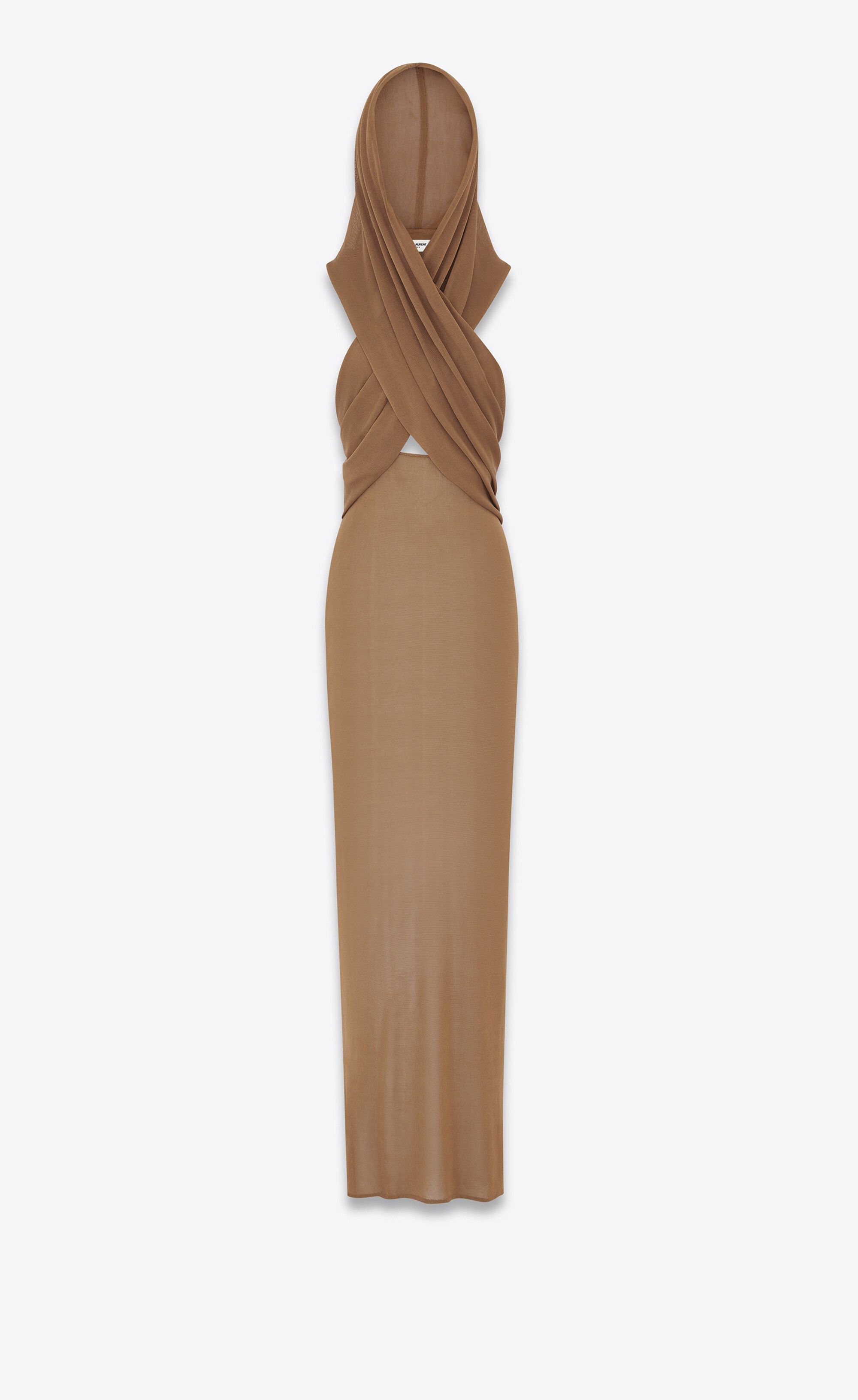 Saint Laurent Paris o1s1wg111024 Knitted Hooded Maxi Dress in Brown Size L / US 10 / IT 46 - 2 Thumbnail