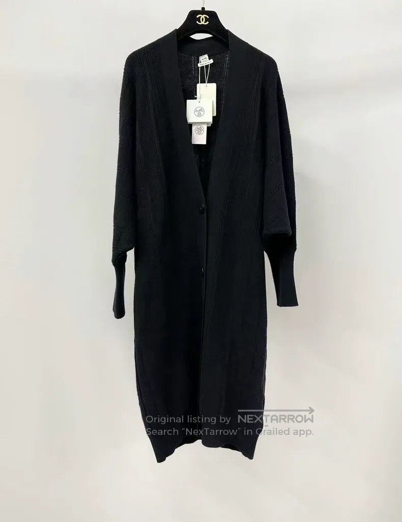 Hermes Hermes Black Embossed Wool Long Knit Open Cardigan Coat Size XXS / US 00 / IT 34 - 1 Thumbnail
