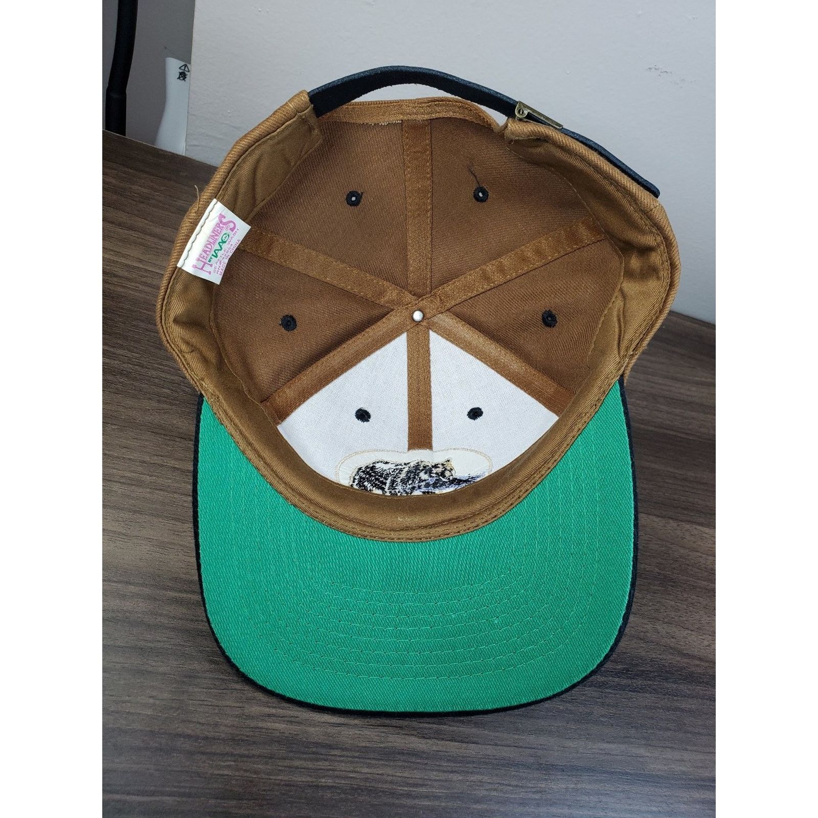 Vintage ALASKA Hat Headliners Strap Cap Brown Grizzly Bear w/ Fish Size ONE SIZE - 10 Thumbnail