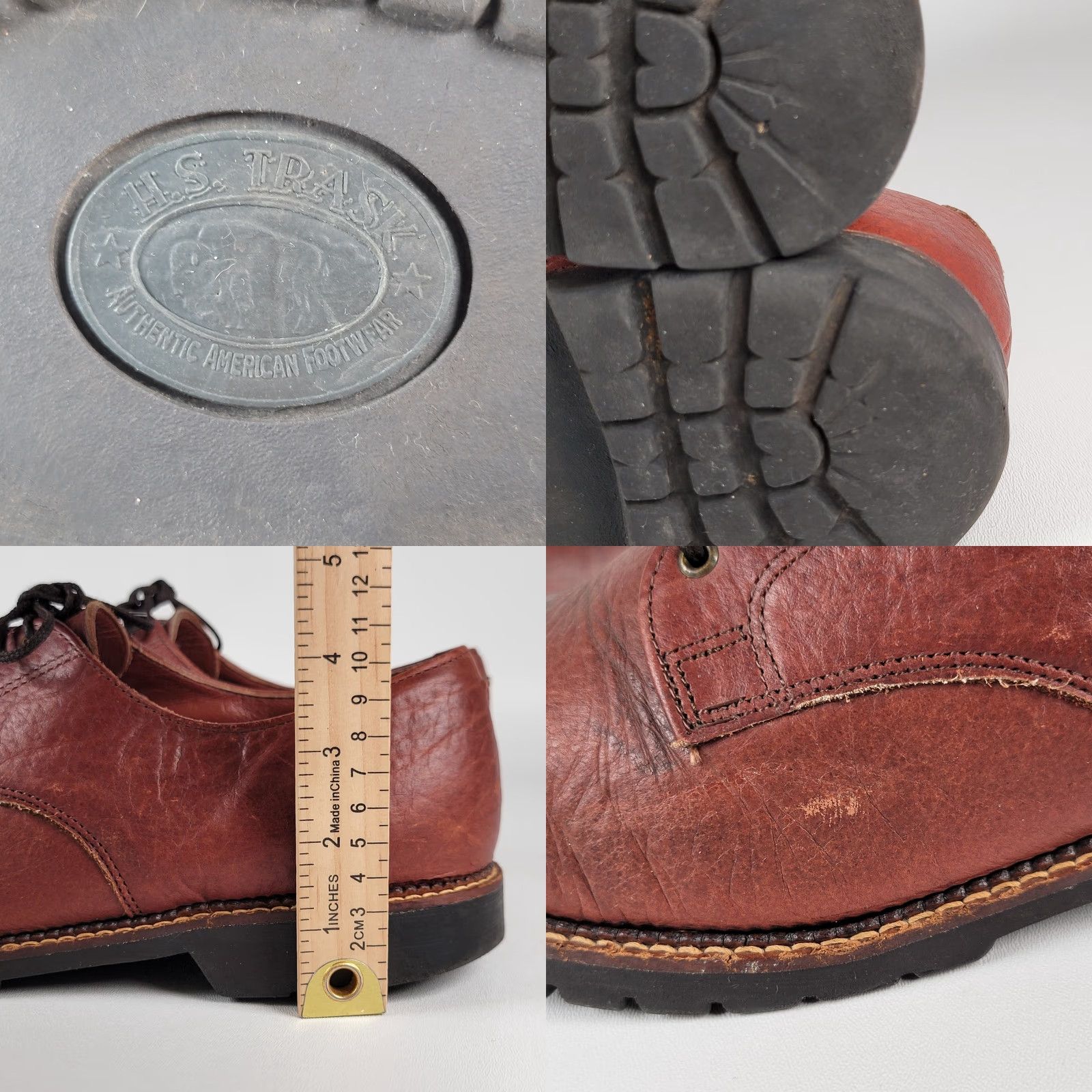 Vintage HS Trask Brown Leather Lace Up Oxford Casual Shoes Mens 11.5 M Leather Upper Rubber Outsole Comfort Casual Size US 12 / EU 45 - 8 Thumbnail