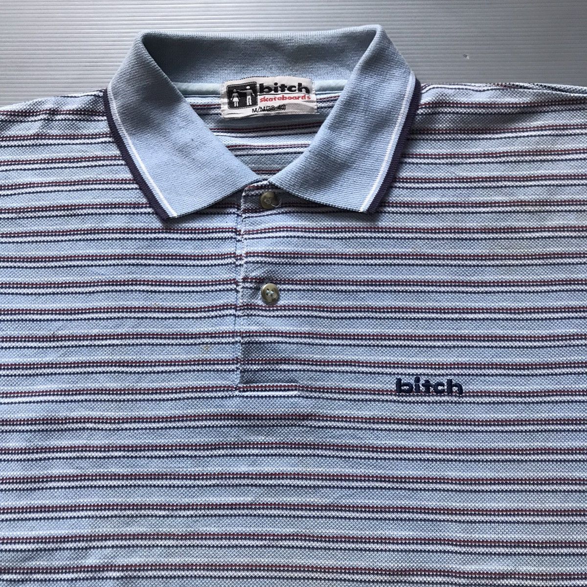Hook-Ups × Hysteric Glamour Vintage 90s Bitch Skateboards Polo Shirt Stripe blue colar Size US M / EU 48-50 / 2 - 1 Thumbnail
