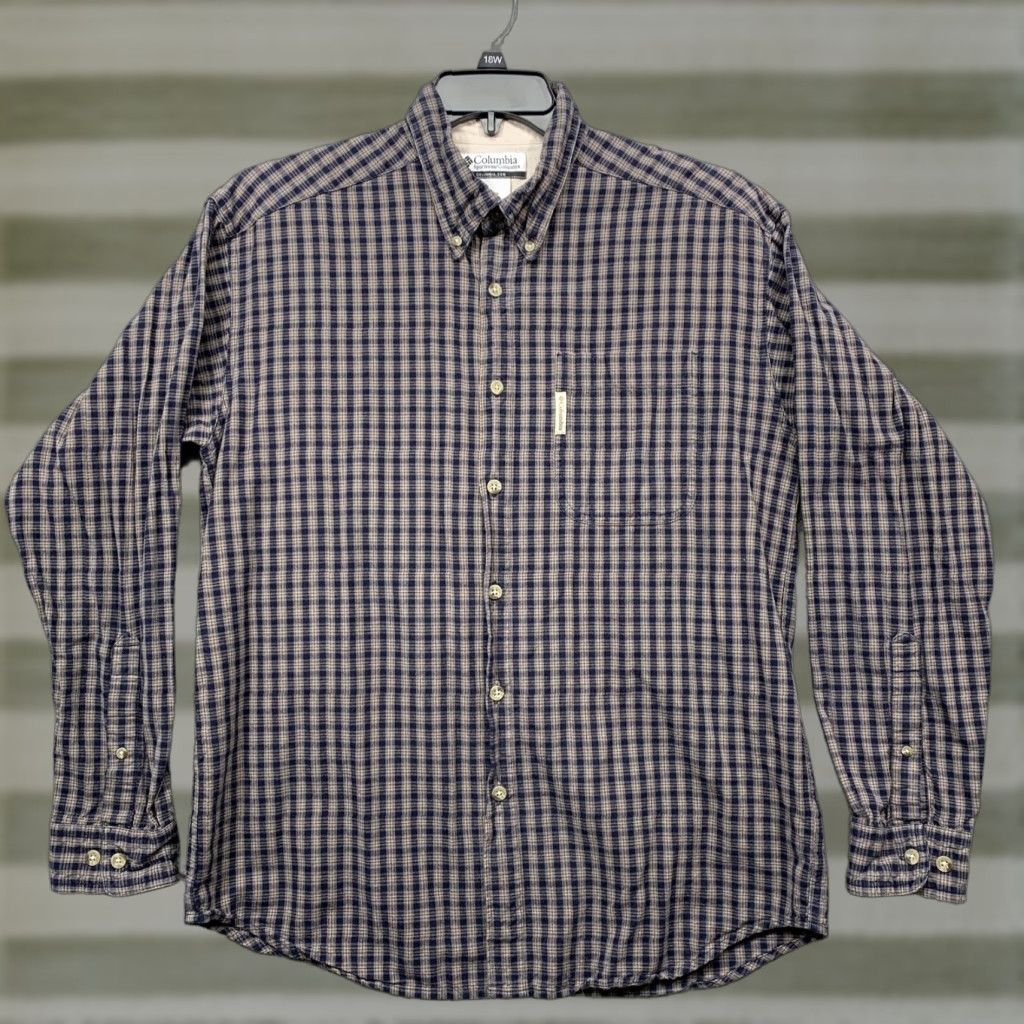 Vintage Columbia Button Shirt Men’s M Long Sleeve Navy Blue Gray Tan Plaid Logo Shirt Mens Regular Button-Up 44 Chest Size US M / EU 48-50 / 2 - 1 Thumbnail