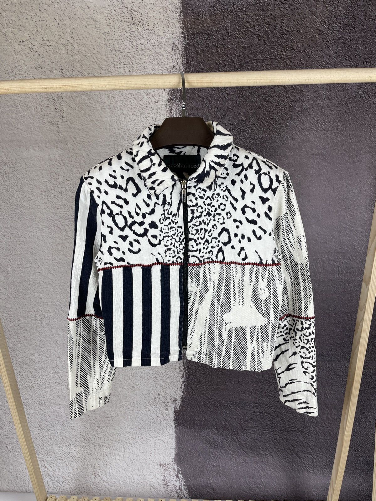 Designer Rocco Barocco Jeans colour blocked pattern denim jacket Size XXL / US 16-18 / IT 52-54 - 1 Thumbnail