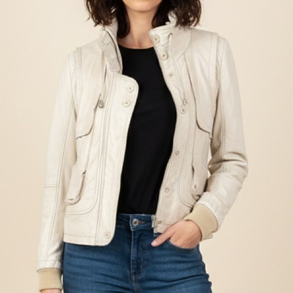 Other LINE the Label Cream Lamb Skin Leather Cropped Jacket Size M Size M / US 6-8 / IT 42-44 - 2 Thumbnail