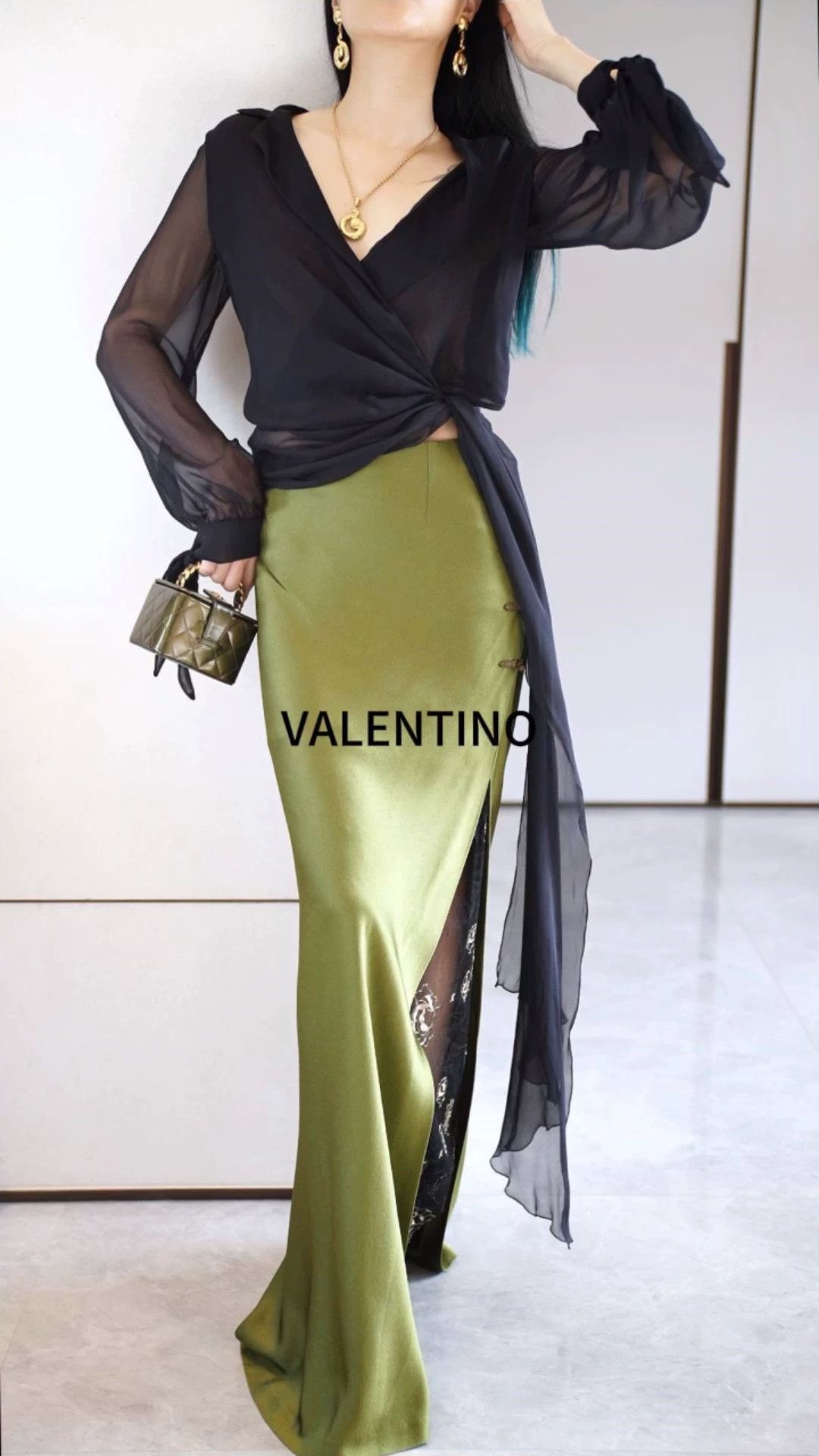 Valentino Valentino Vintage Black Silk Cross-Front Sash Shirt (IT 40) Size S / US 4 / IT 40 - 1 Thumbnail