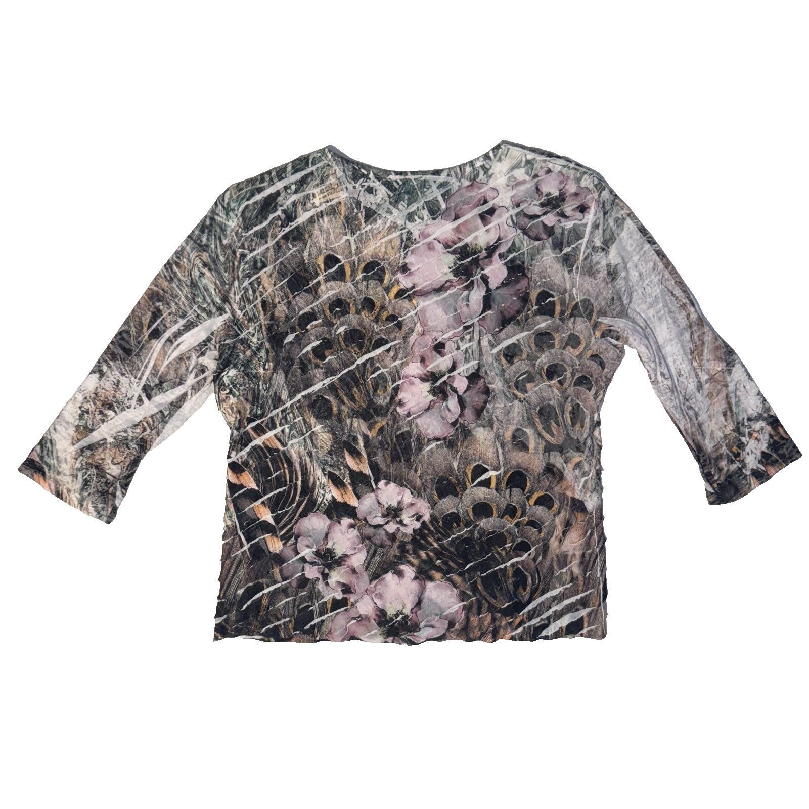 Other Jess & Janes Peacock Floral Ruffle Long Sleeve Top - XL Str Size XL / US 12-14 / IT 48-50 - 7 Thumbnail