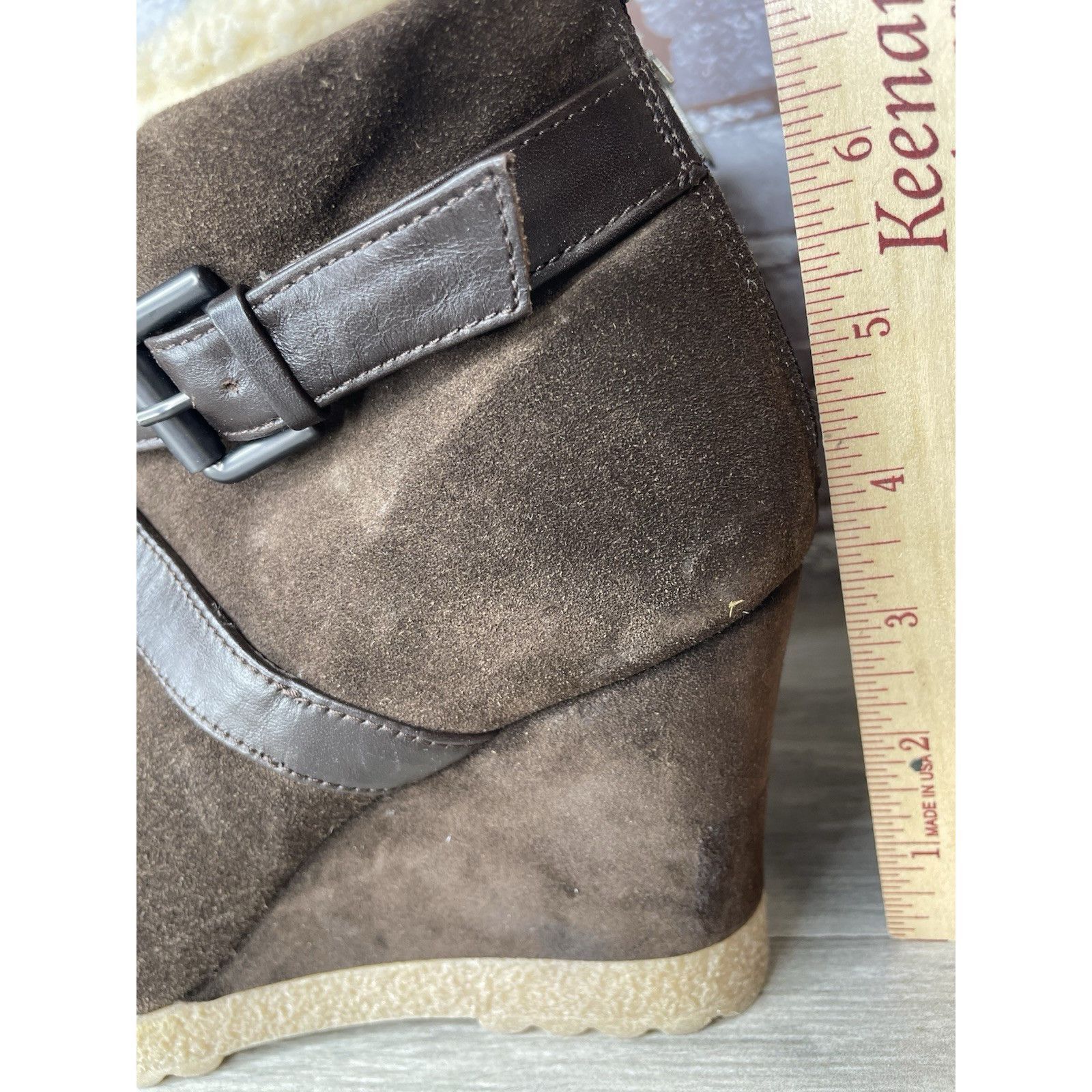 Aquatalia Aquatalia Brown Suede Faux Fur Strap Ankle Wedge Booties Wom Size US 10 / IT 40 - 10 Thumbnail