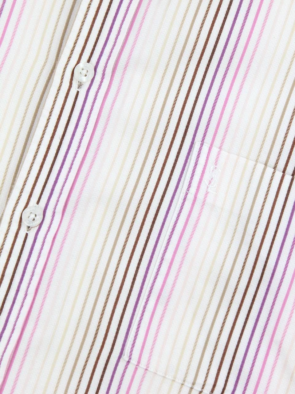 Yves Saint Laurent YVES SAINT LAURENT Textured striped shirt logo short sleeves Size US XL / EU 56 / 4 - 9 Thumbnail