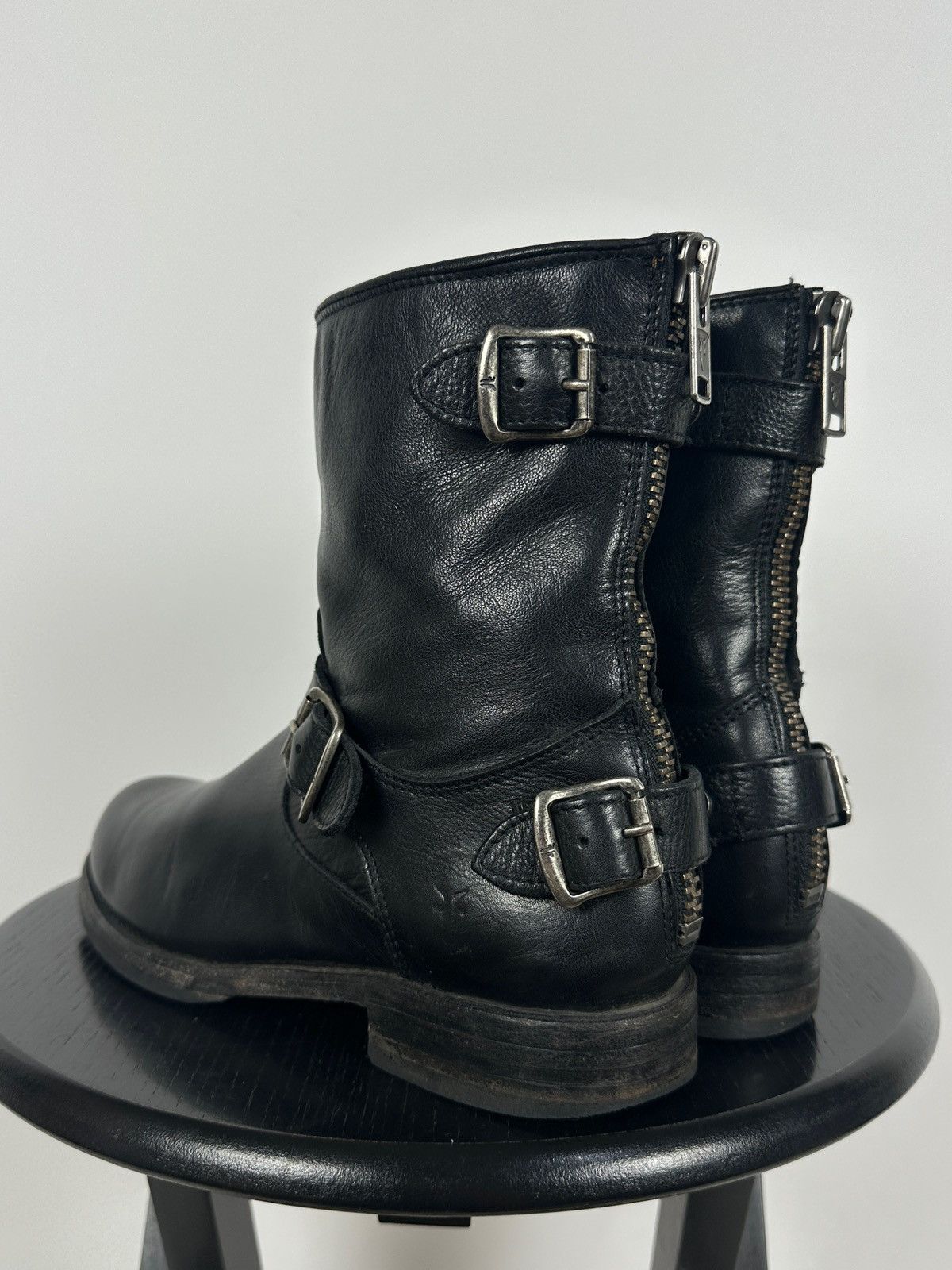 Frye Frye Veronica Black Leather Back Zip Buckle Harness Boots Size US 8.5 / IT 38.5 - 3 Thumbnail