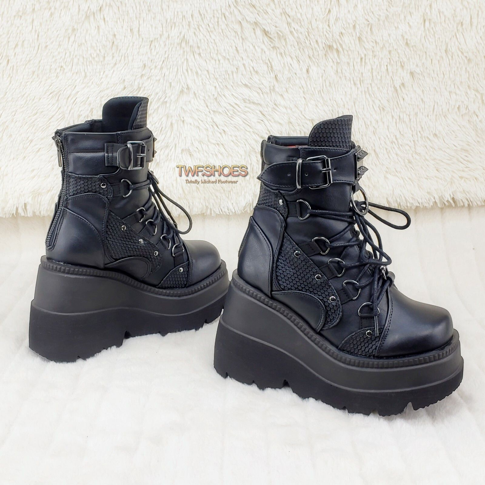 Demonia Cult DEMONIA Shaker 60 Black Matte Platform 4.5" Wedge Heel Ankle Size US 8 / IT 38 - 6 Thumbnail