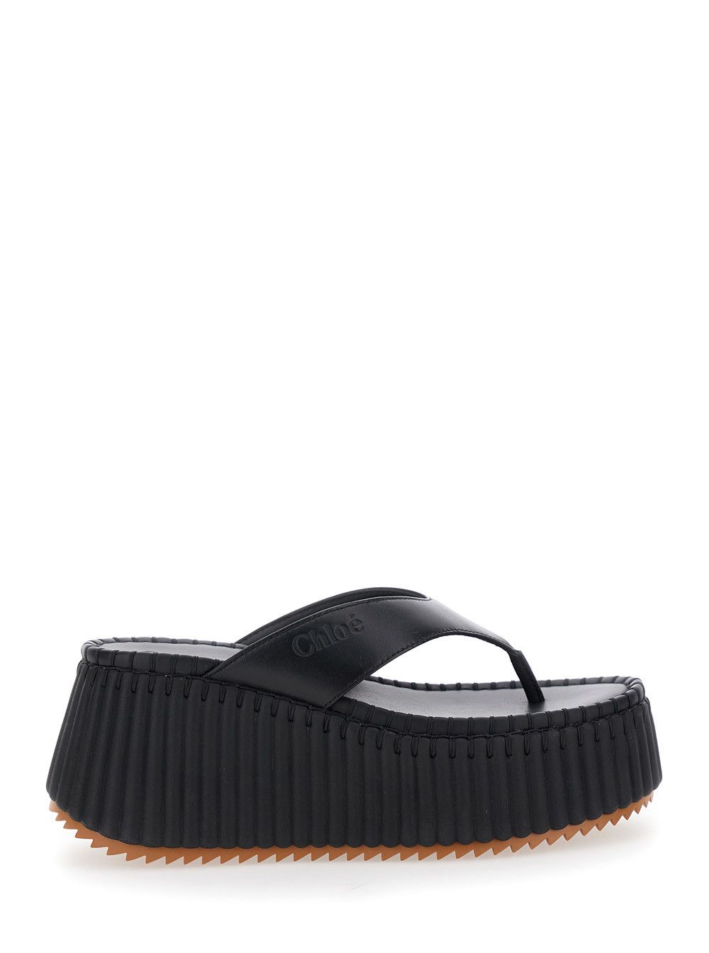 Chloe 'nama' Black Thong Sandals In Leather Woman, Women's (Size 8)