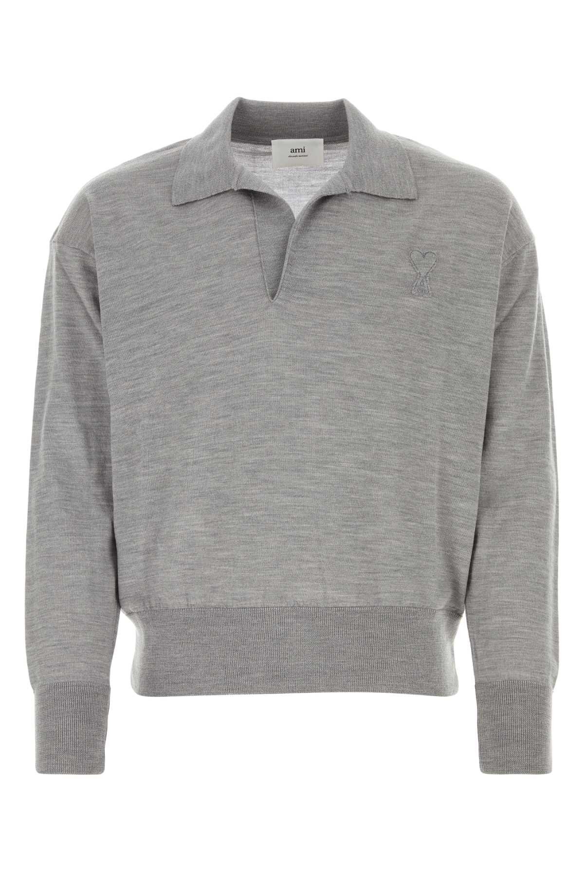 image of Ami Grey Wool Sweater, Men's (Size XL)