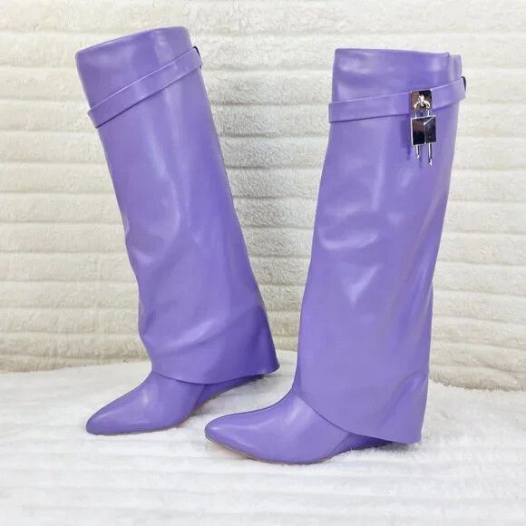 Other Fold Over Skirted Knee Boots 3" Wedge Heel Pull On Half Zipp Size US 8.5 / IT 38.5 - 2 Thumbnail
