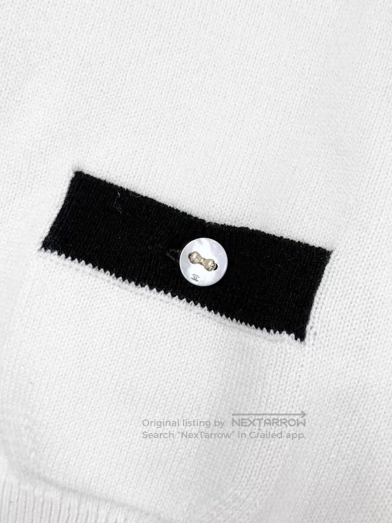 Chanel Chanel Knitted cardigan with black edge bow button three-q Size S / US 4 / IT 40 - 5 Thumbnail