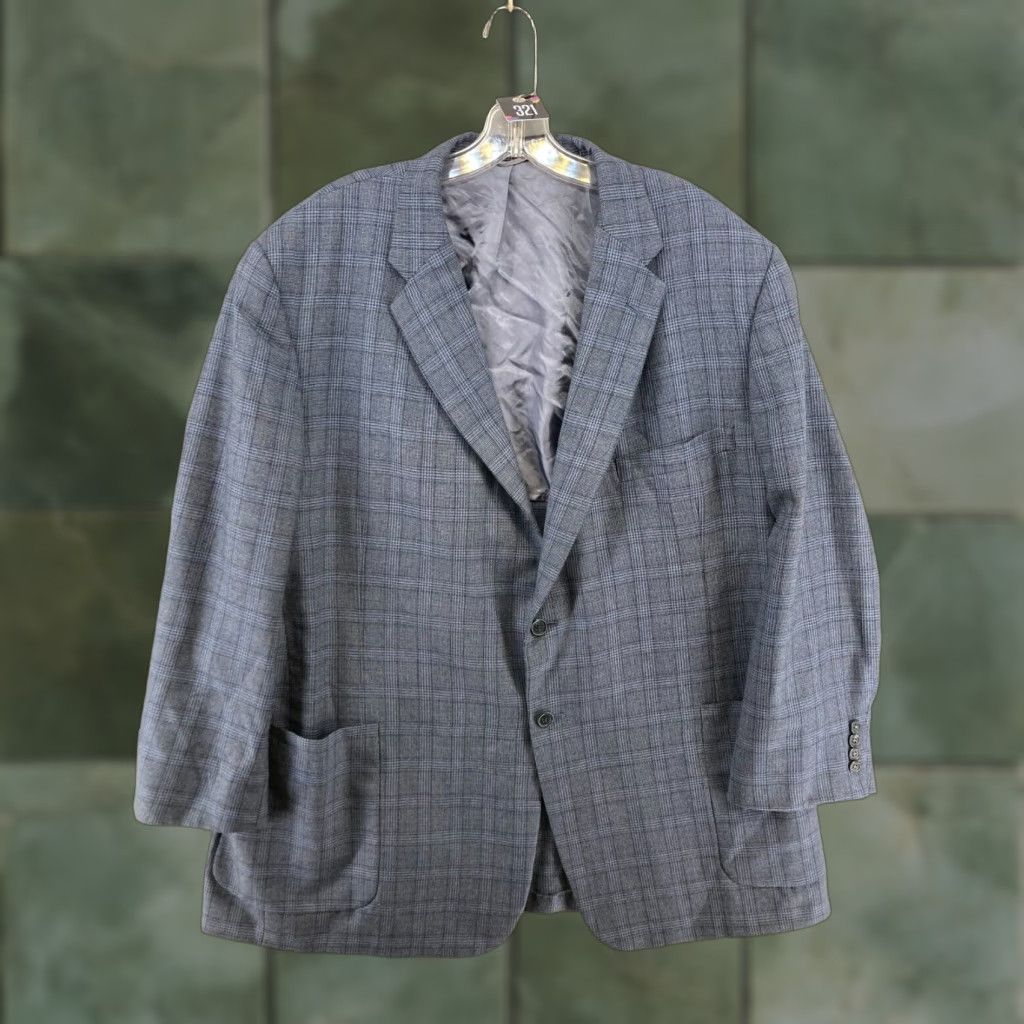 Vintage Hickey Freeman Blazer Mens 46R Plaid Wool Single-Breasted Two-Button Notch Lapel 46 Chest Gray Vintage-Style Suit Jacket - Regular Fit Mens Size 46R - 1 Thumbnail
