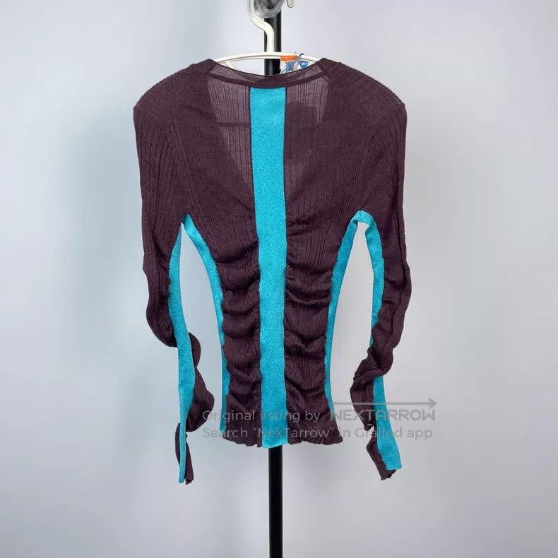 Louis Vuitton Louis Vuitton Brown and blue contrast pleated V-neck cashm Size S / US 4 / IT 40 - 6 Thumbnail