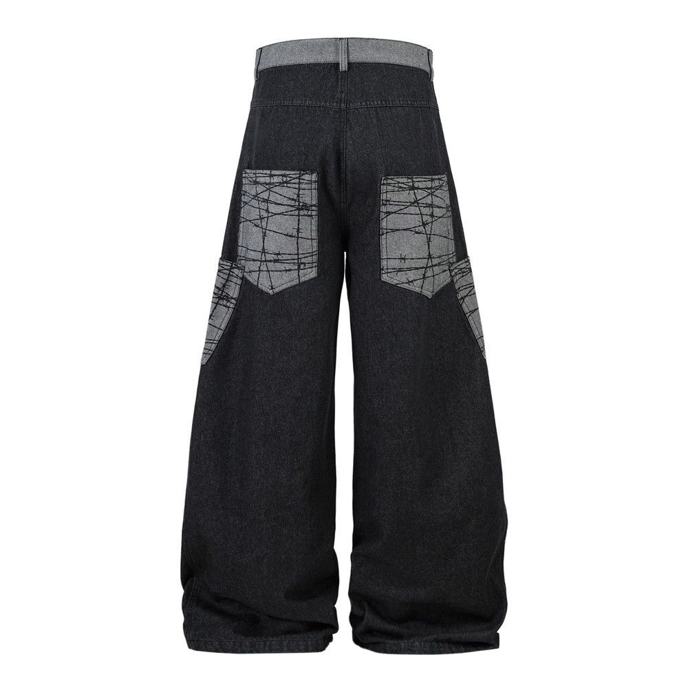 Jean Men's hip-hop trend patchwork pocket workwear flared jeans Size US 32 / EU 48 - 2 Thumbnail