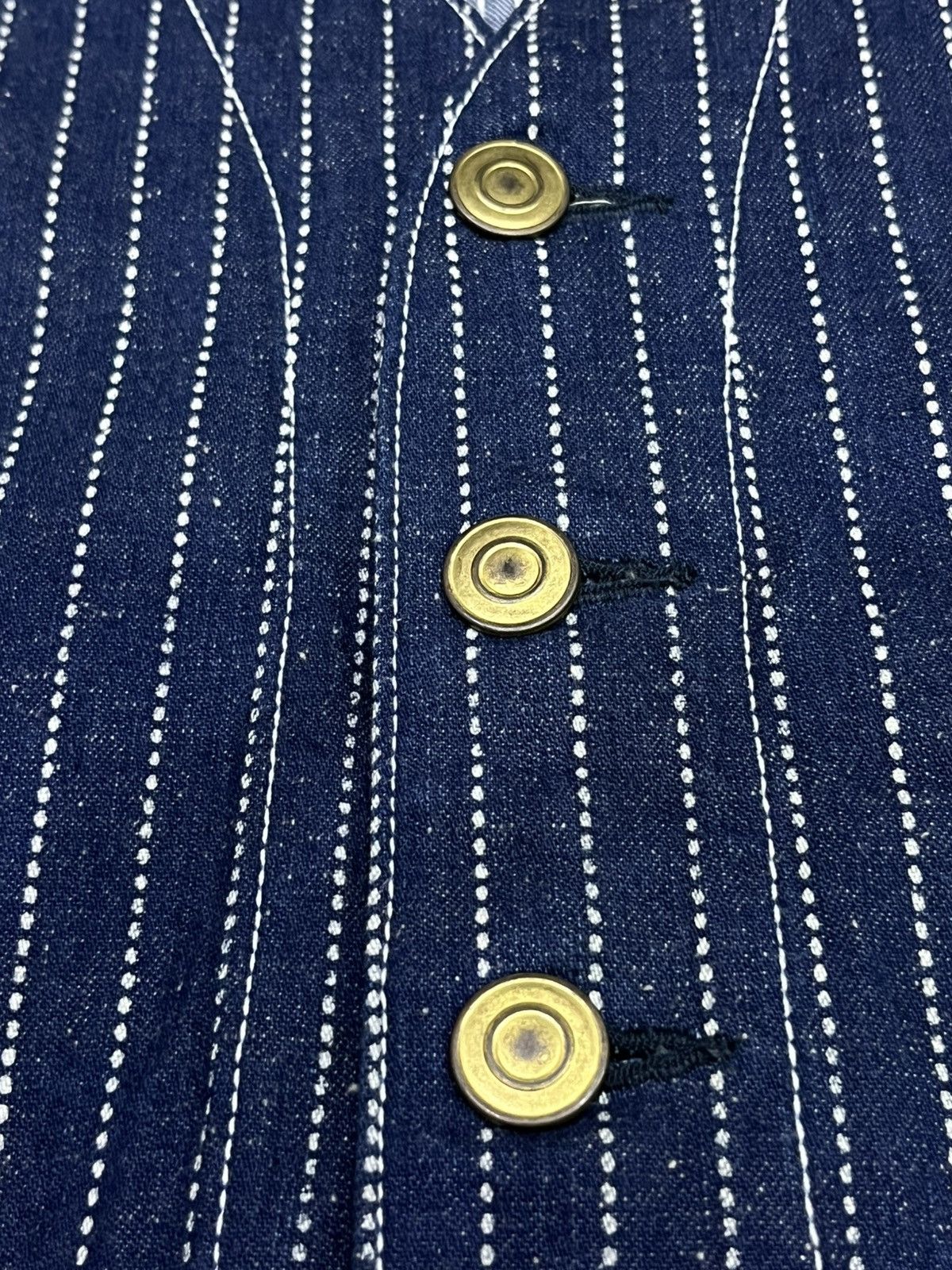 Sugar Cane TENRYO Casual Indigo Wabash Stripe Work Vest Waistcoat Denim Size US M / EU 48-50 / 2 - 5 Thumbnail
