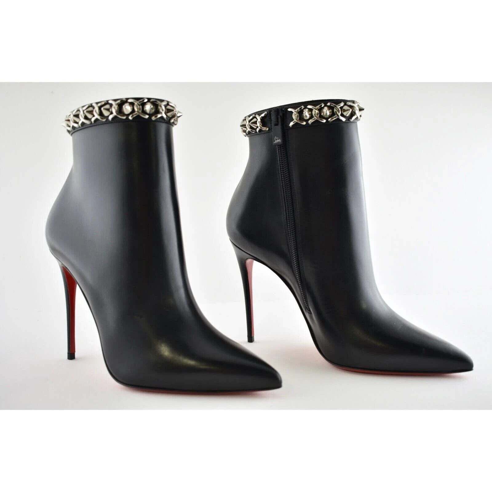Christian Louboutin Christian Louboutin Booty Chain 100 Black Calf Leather Ankle Size US 7.5 / IT 37.5 - 2 Thumbnail