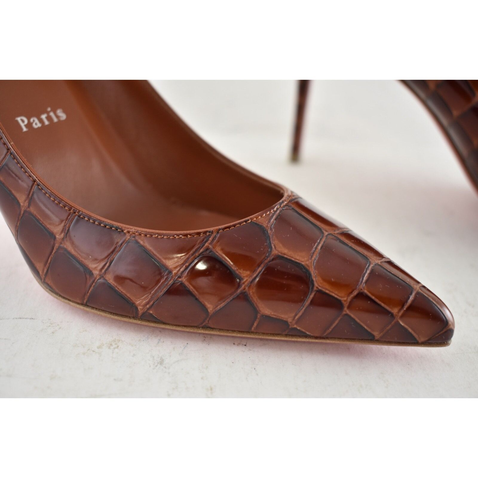 Christian Louboutin Christian Louboutin Kate 85 Brown Acajou Calf Ali Croc Size US 8 / IT 38 - 8 Thumbnail