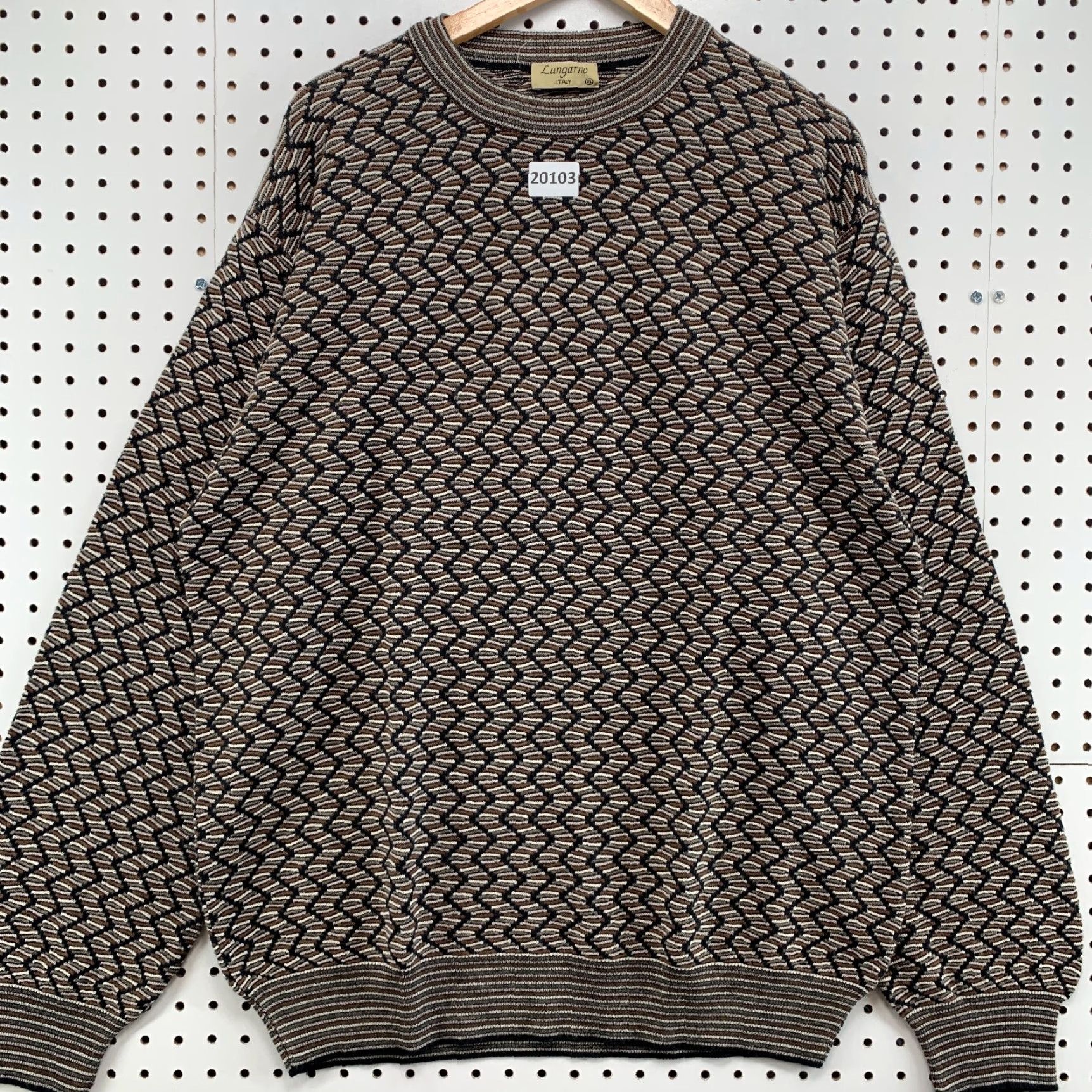 Vintage LUNGARNO Pullover Sweater 3D Knit Knit Geometric Crew Neck Mens XL Brown Size US XL / EU 56 / 4 - 7 Thumbnail