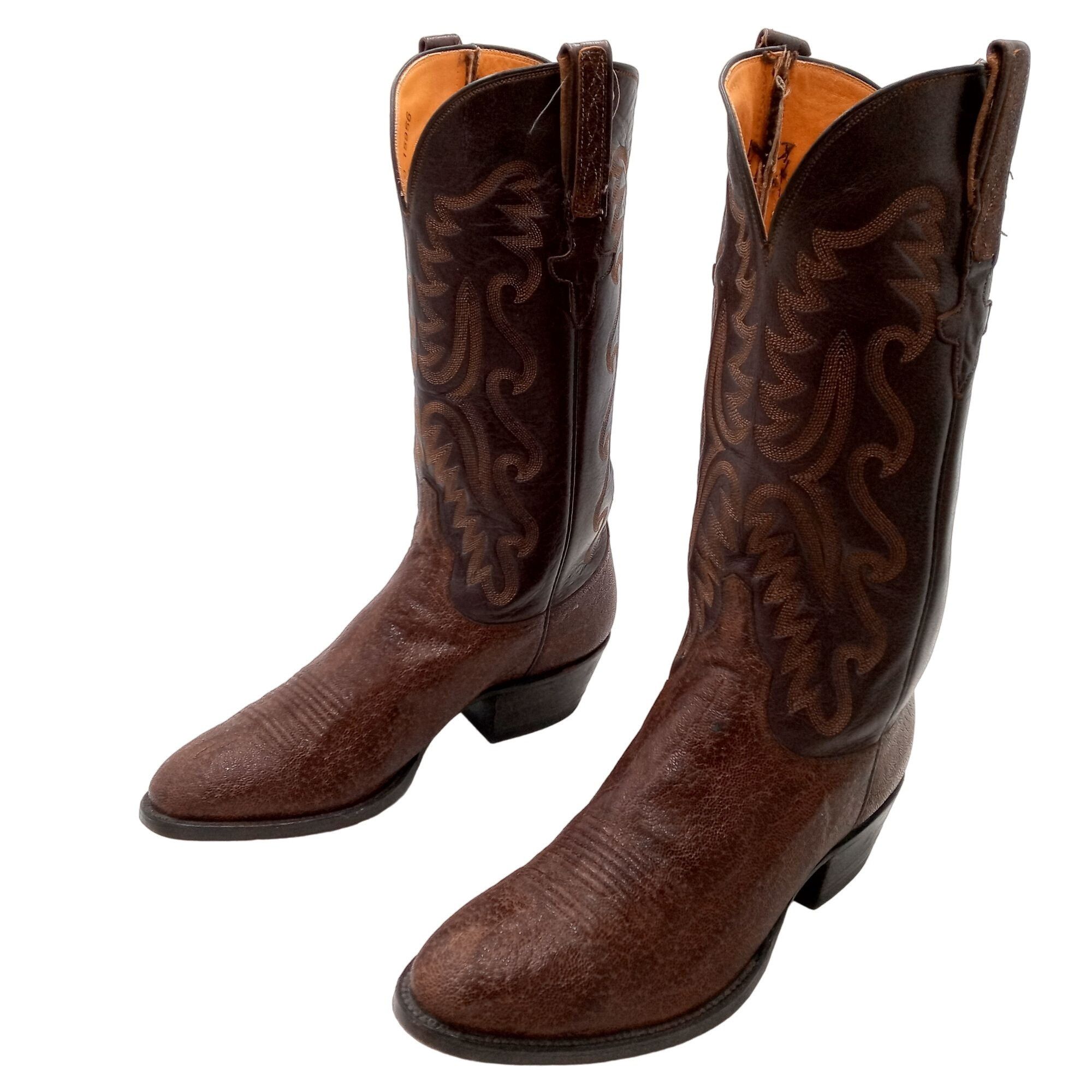Vintage Lucchese Cowboy Boots Brown Exotic Leather Mens 8.5