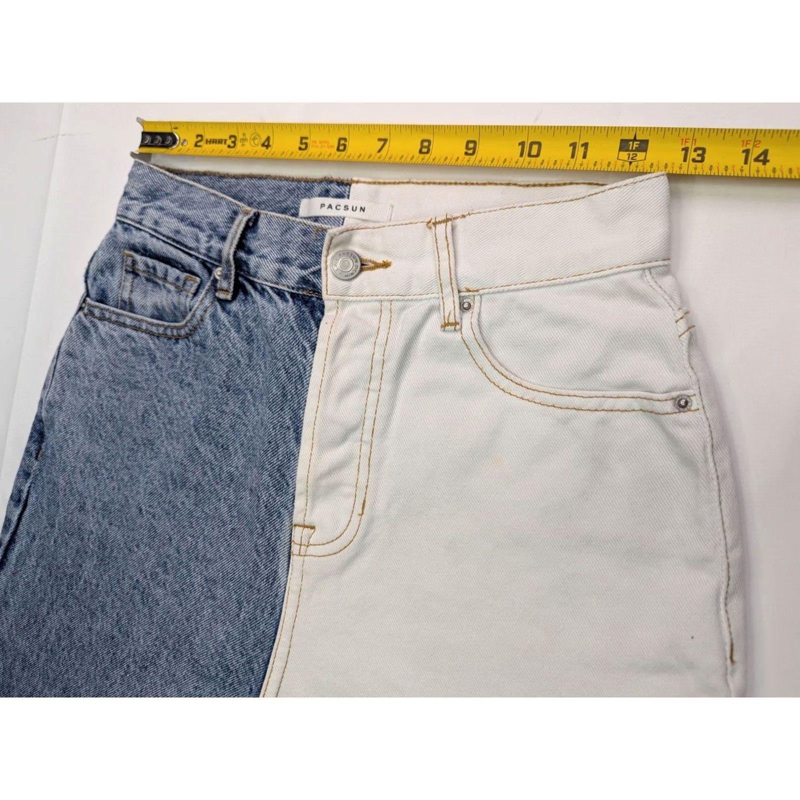 Pacsun PacSun Two Toned High Rise Straight Jeans Women 25 Inseam 27 Distressed Blue Regular 5-Pocket Cotton Denim Jeans Size 42" / US 20 - 7 Thumbnail