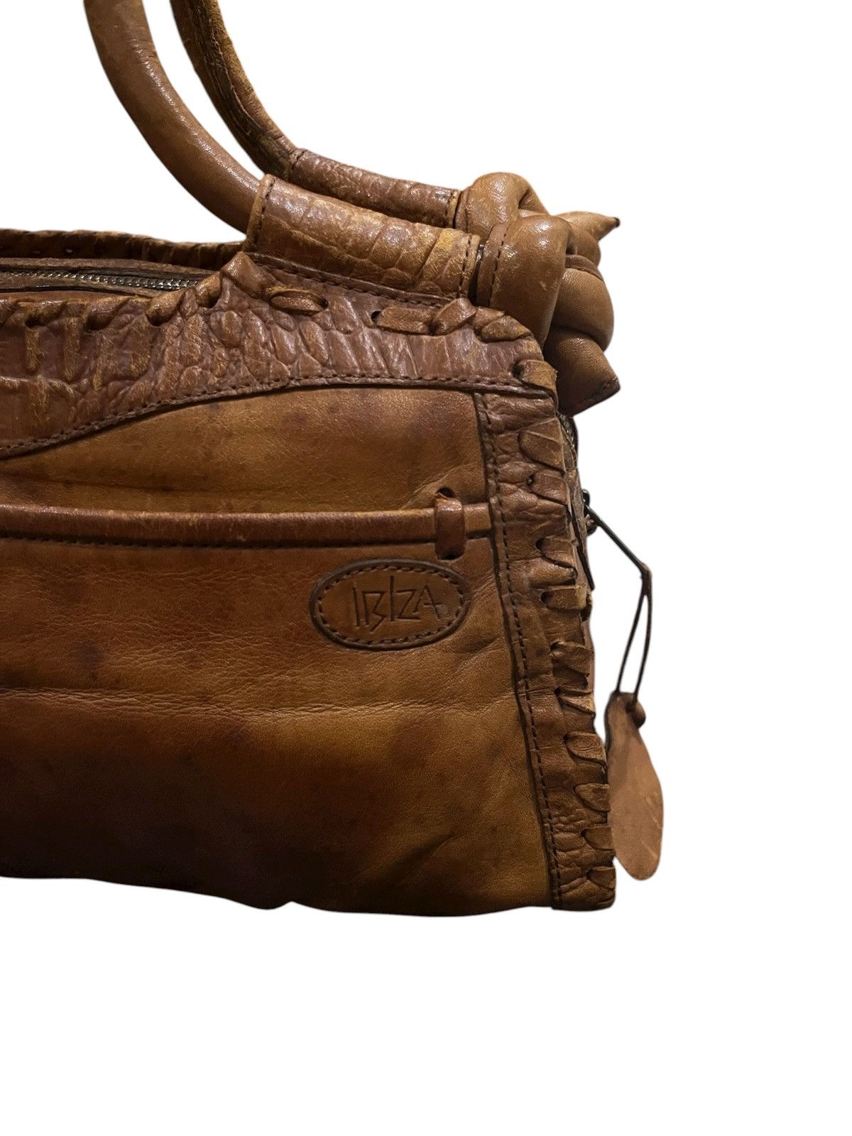 Japanese Brand vintage ibiza handle bag brown cream leather applique design Size ONE SIZE - 3 Thumbnail